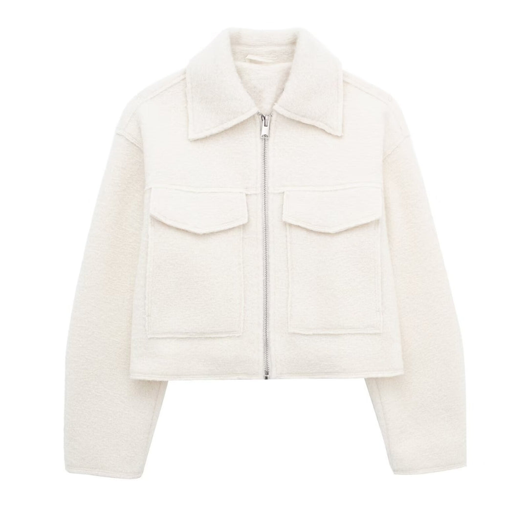 R&B | Kurze Wolljacke Scharfer Kragen Strukturiert und Warm