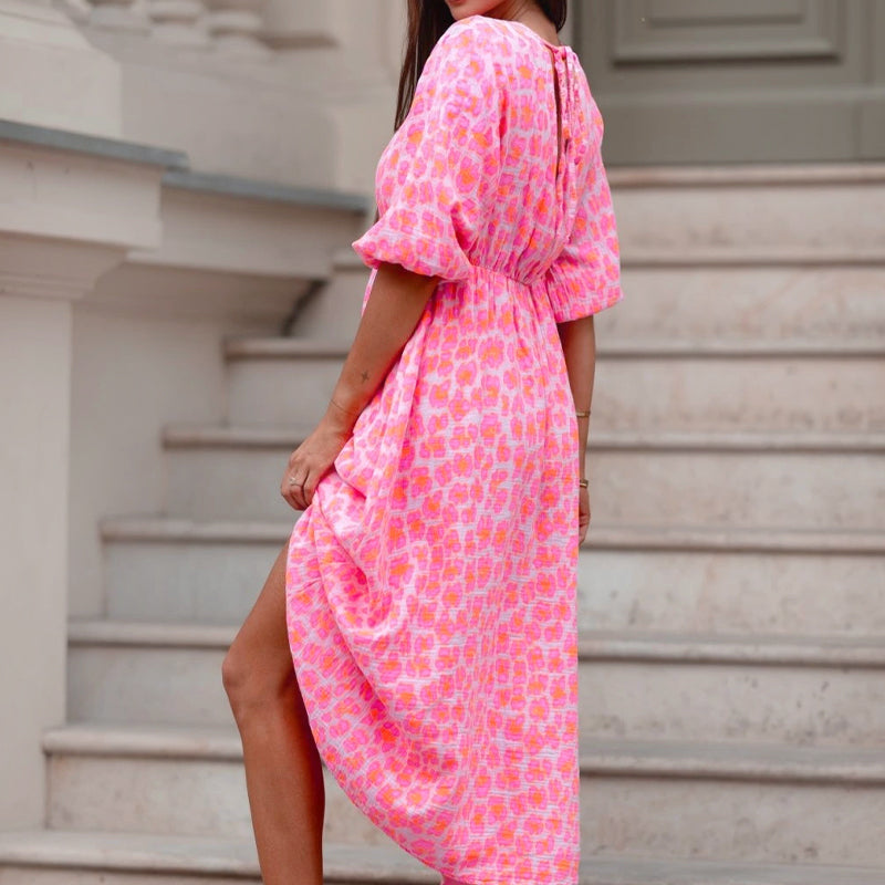 Damen Sommerkleid V-Ausschnitt Print