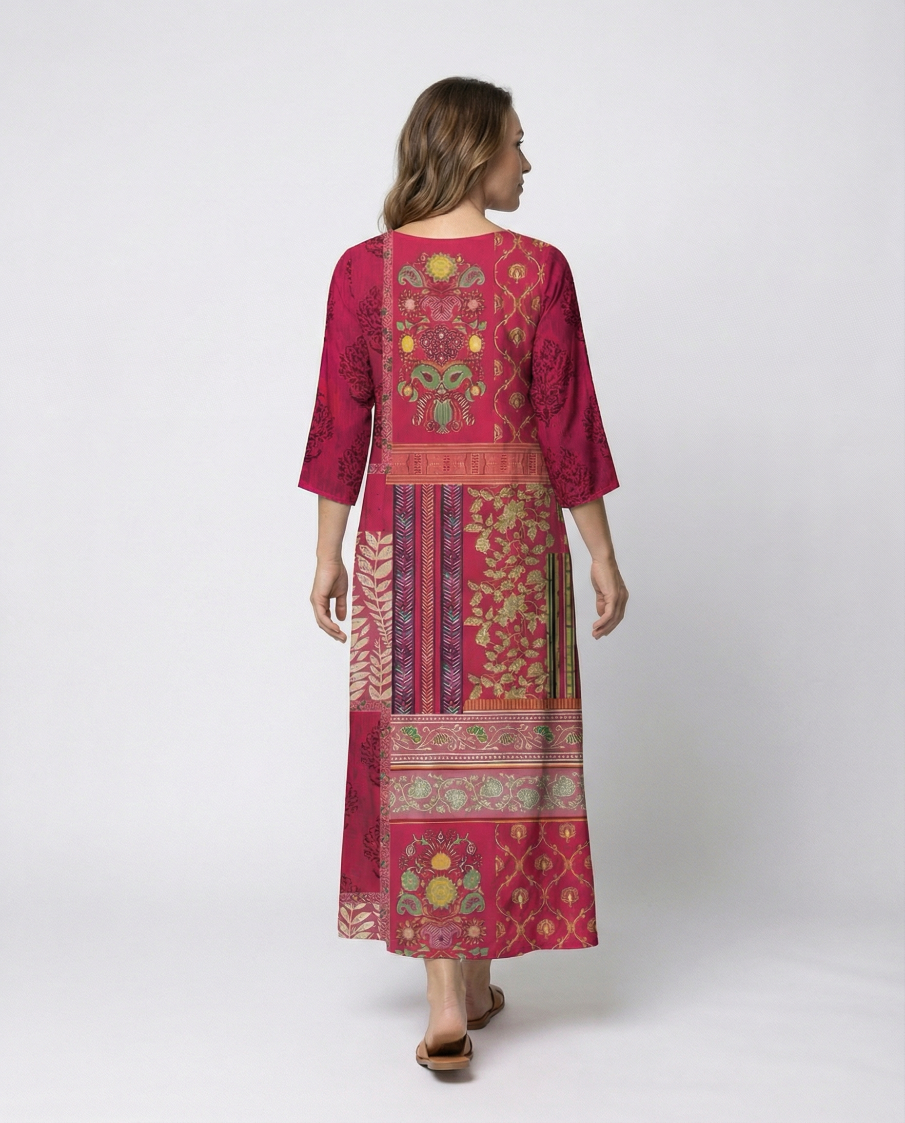 Damen Boho-Kaftan-Kleid mit Fließendem Stoff & Beinschlitz | R&B
