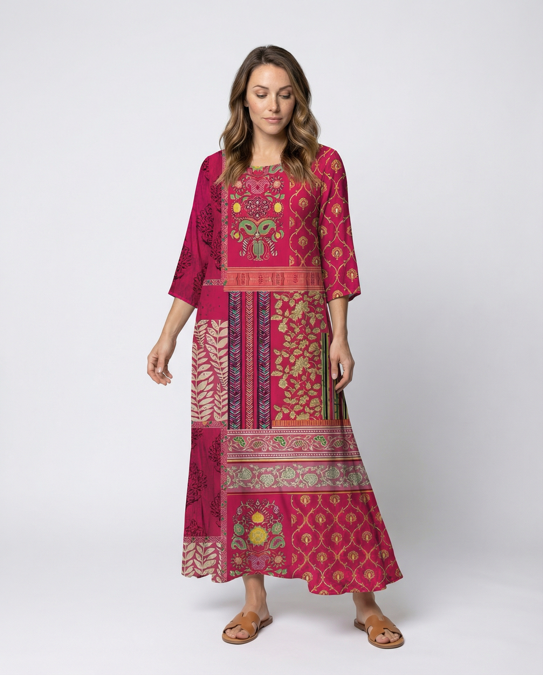 Damen Boho-Kaftan-Kleid mit Fließendem Stoff & Beinschlitz | R&B