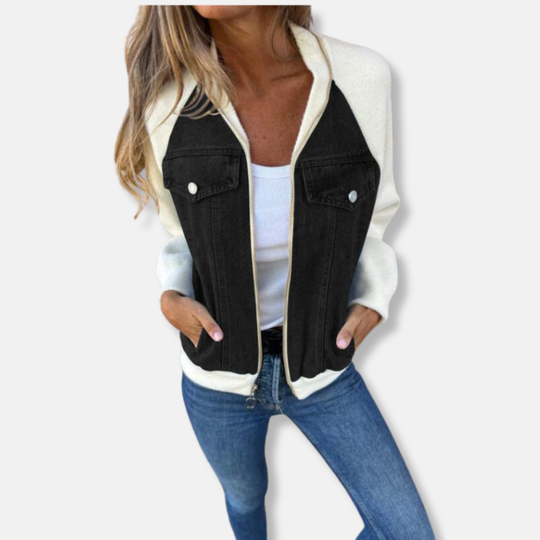 R&B | Bomberjacke Wollmischung Denim Details Reißverschluss Reguläre Passform