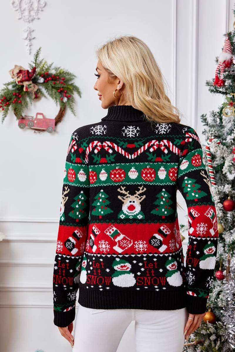 R&B | Hoher Hals Weihnachten Schneemann Stickerei Pullover