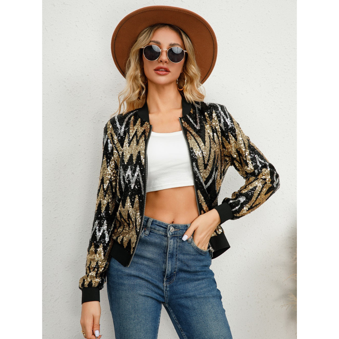 R&B | Pailletten Reißverschluss Jacke - Langarm