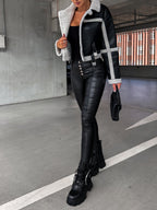 R&B | Elegante Lederjacke mit Plüschbesatz