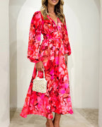 R&B | Elegantes Kleid mit Blumendruck und V-Ausschnitt