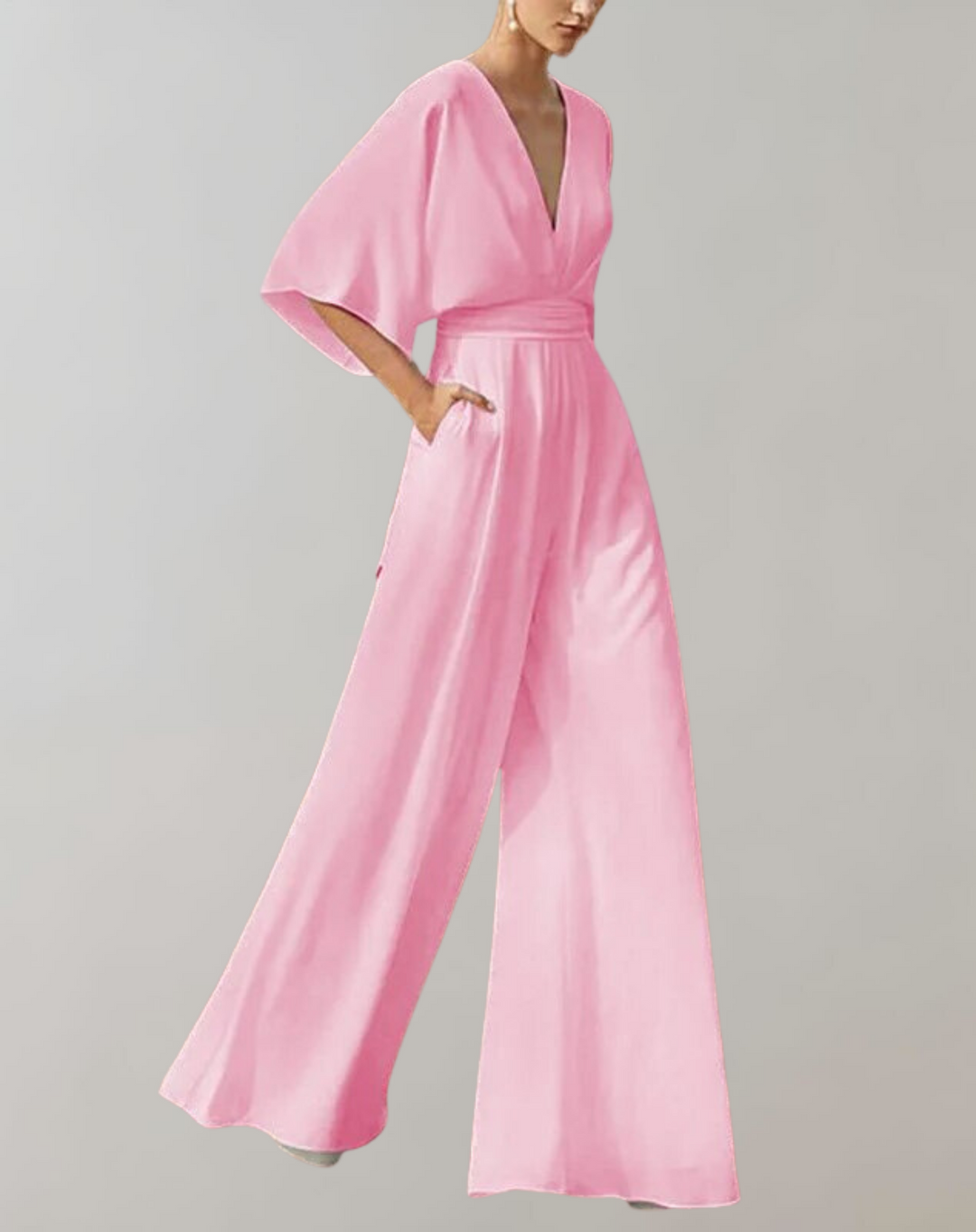 R&B Damen Jumpsuit mit V-Ausschnitt und weitem Bein