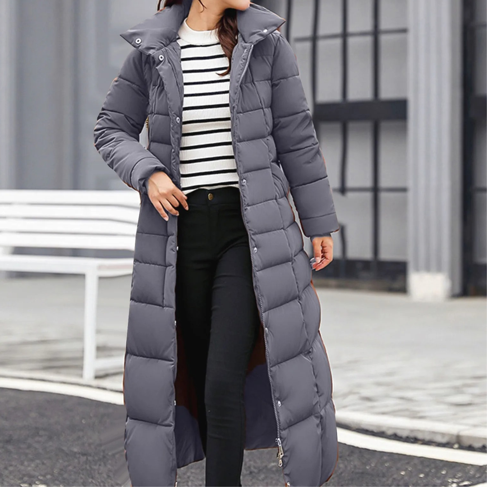 R&B | Elegante Pufferjacke mit Umlegekragen und Knopf für Damen