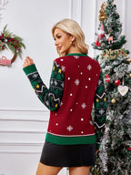 R&B | Rundhalsausschnitt Bestickter Pullover – Weihnachtsbaum & Dinosaurier