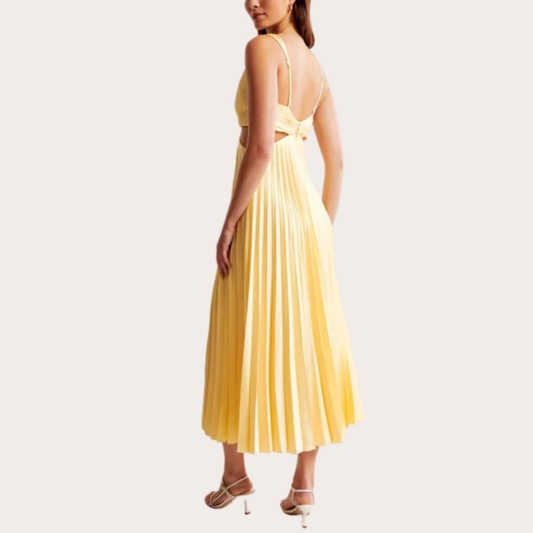 R&B | Midi Kleid Ärmellos V-Ausschnitt Twist Front & Cut Out Detail Plissierter Rock