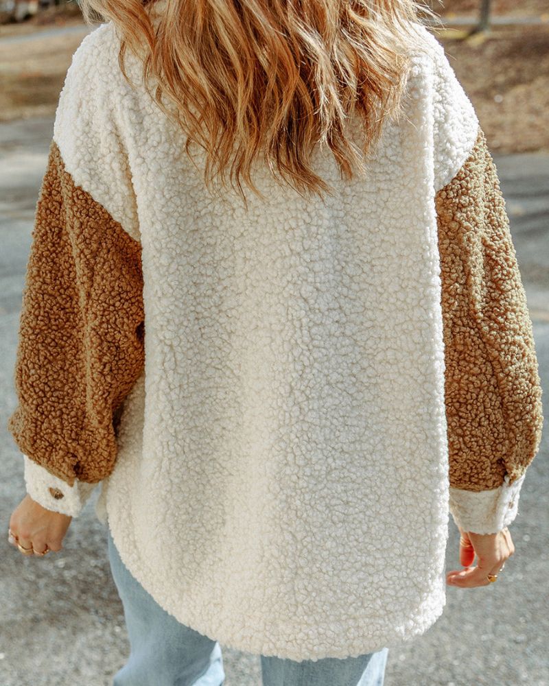R&B | Color Block Sherpa-Jacke mit Taschen