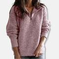 R&B | Geripptes Halb-Reißverschluss-Kragenpullover Solider Lässiger Schnitt Pullover