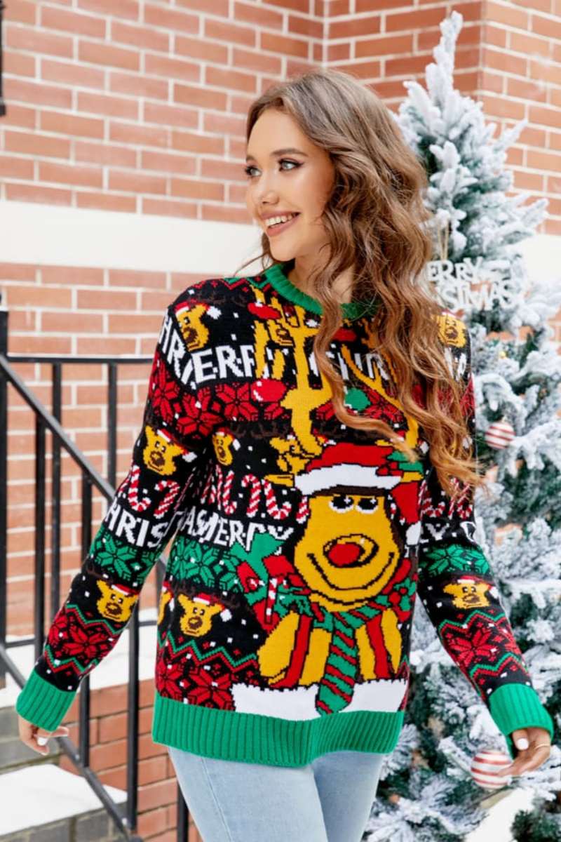 R&B | Weihnachts Cartoon Rentier Strickpullover