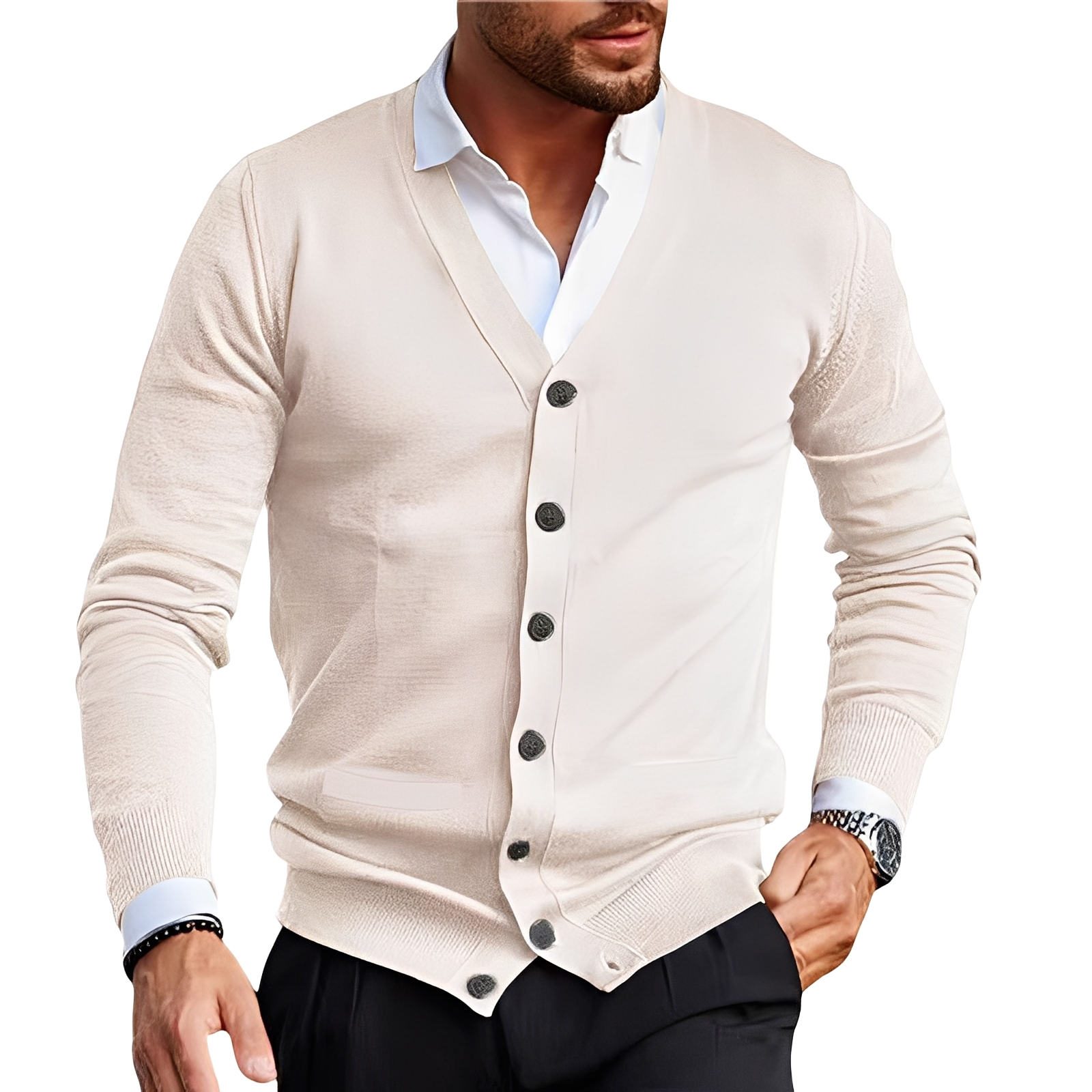 R&B | Eleganter Cardigan mit Knopfblende für Herren