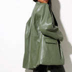 R&B | Damenblazer mit PU-Leder und Knopfverschluss