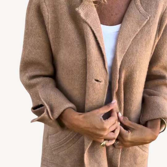 R&B | Frauen Wollmischung Langjacke mit Knopfverschluss