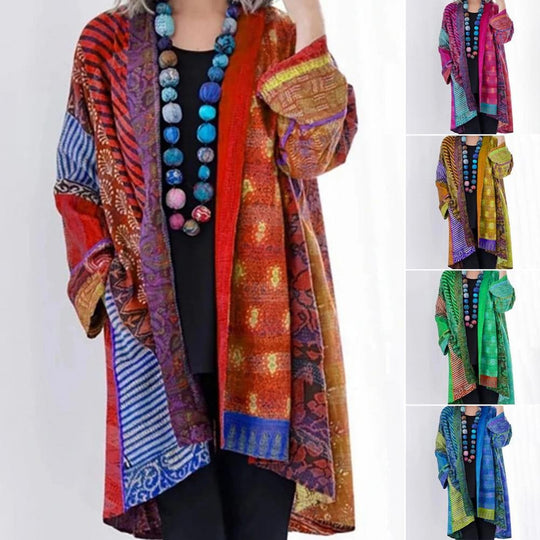 R&B | Kimono-Jacke - Bohemian-Patchwork-Design - Leicht und Luftig - Langärmlig Offene Vorderseite