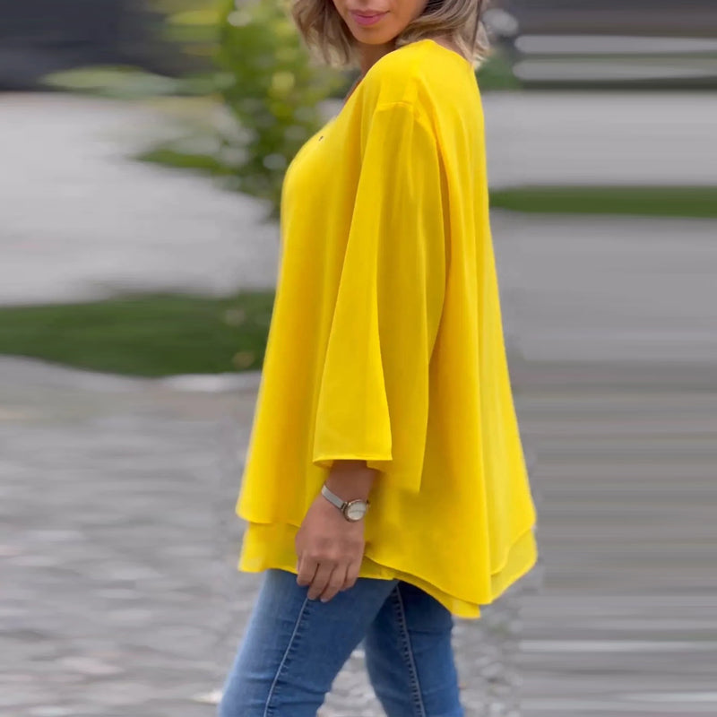 R&B | Chiffon Reißverschluss Top mit V-Ausschnitt