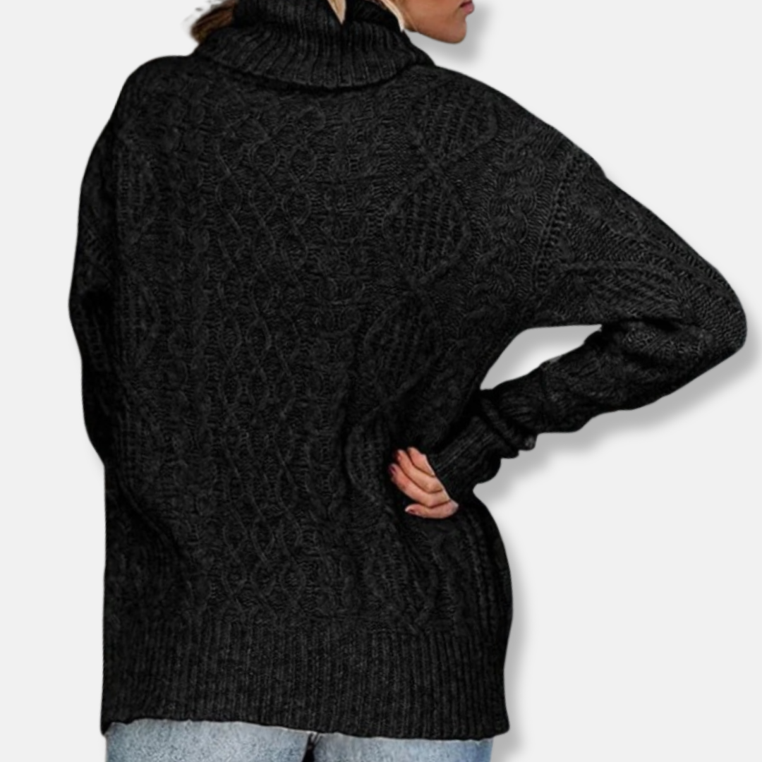 R&B | Rollkragenpullover Kabelstrick Tunika-Längenpullover