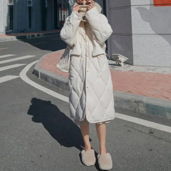 R&B | Stylische Übergroße Steppjacke mit Pelzkragen und Knöpfen Ideal für Herbst/Winter