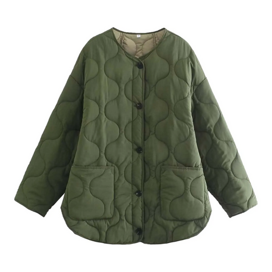 R&B | Lässige Rundhals-Steppjacke mit Karomuster und großen Taschen Ideal für Herbst/Winter