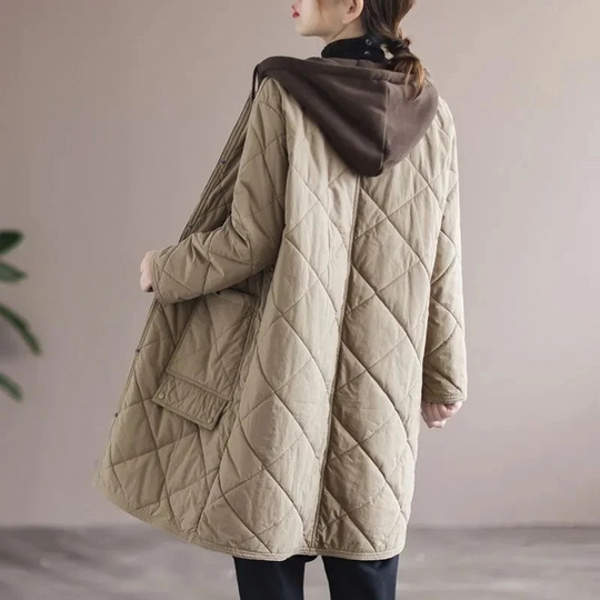 R&B | Modern langer einfarbiger gepolsterter Mantel mit Knöpfen Ideal für Herbst/Winter