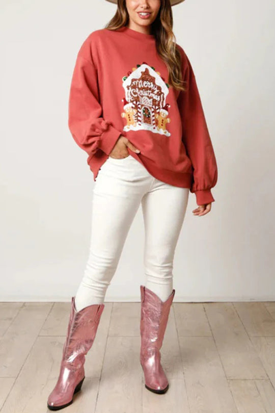 R&B | Weihnachts Süßigkeitenhaus Pailletten Lässiger Lockere Pullover