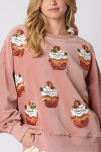 R&B | Weihnachts-Pumpkin-Kuchen Pailletten Rundhals Lockeres Sweatshirt