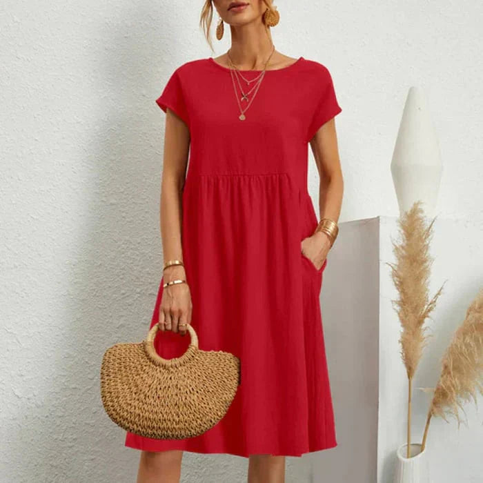 Heidi-Mode – baumwollkleid für damen mit rundem ausschnitt