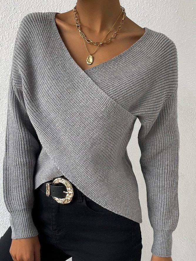 R&B | Strickbluse mit Umschlag V-ausschnitt Elegant und Einfach
