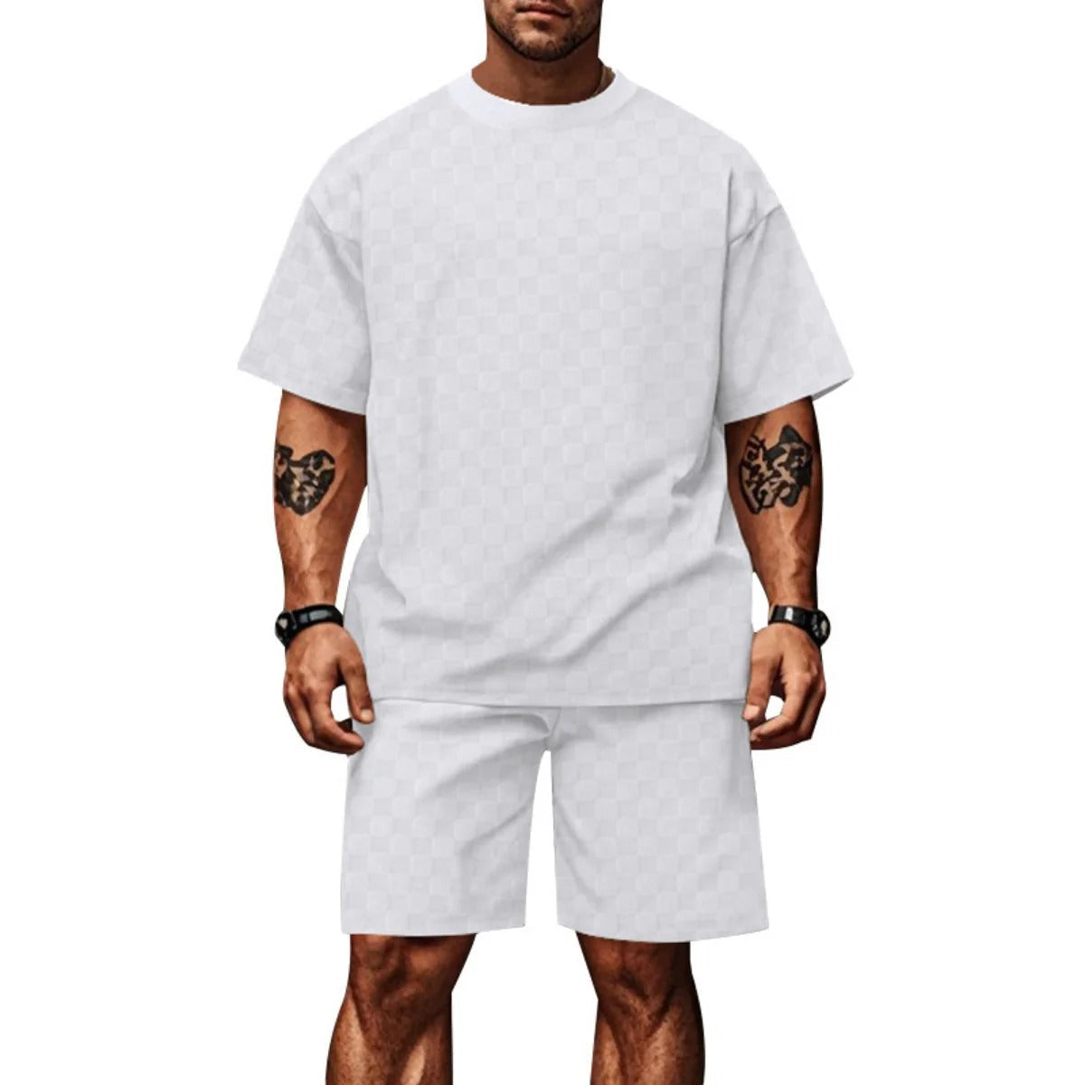 R&B | Schachbrettmuster Kurzarm-Shorts-Set
