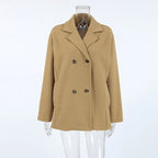 R&B | elegante braune Wolljacke mit doppelter Knopfreihe, halblang