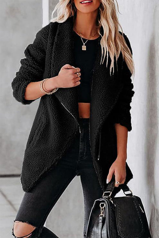 R&B | lässige Lammlederjacke mit Reißverschlusstaschen und Kastenveloursjacke