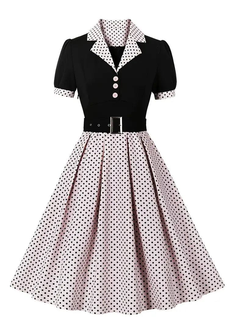 R&B - Stilvolle Herbst Vintage Kleid mit Polka Dots für Frauen