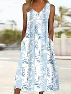 elegantes zweiteiliges Blumenkleid-Set mit einfarbigem Crop-Top und Kleid mit Rundhalsausschnitt