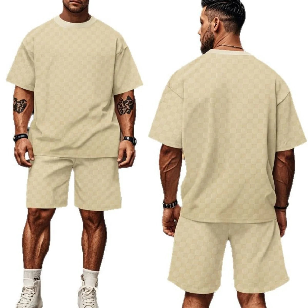 R&B | Schachbrettmuster Kurzarm-Shorts-Set
