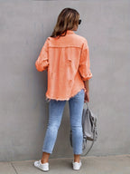 R&B | Denimjacke Boho Nicht Dehnbar, Einfarbig, Knopfverschluss