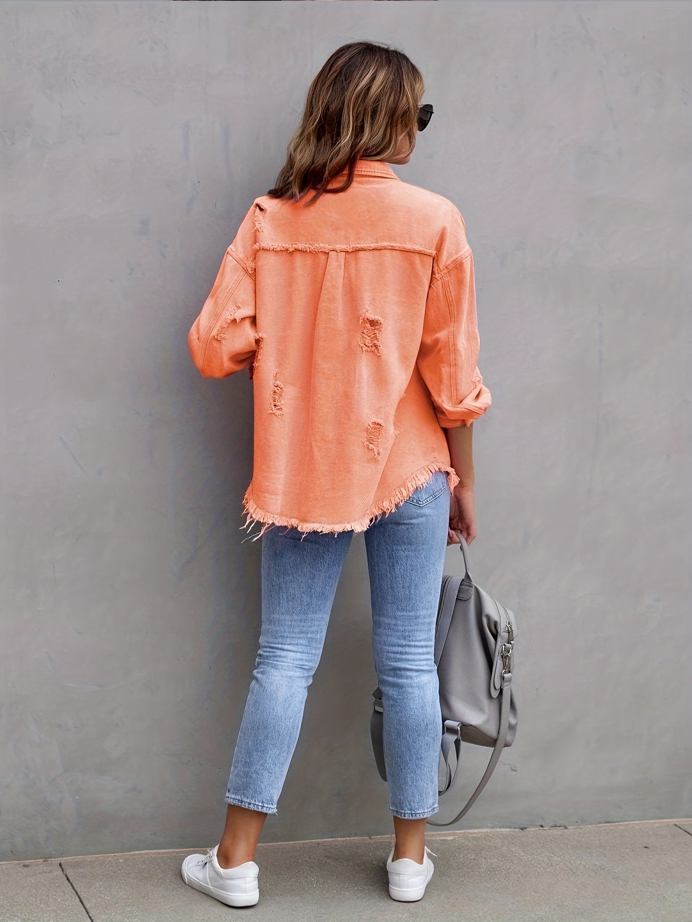 R&B | Denimjacke Boho Nicht Dehnbar, Einfarbig, Knopfverschluss
