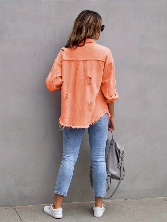 R&B | Denimjacke Boho Nicht Dehnbar, Einfarbig, Knopfverschluss