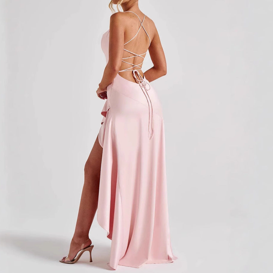 R&B | Rückenauschnitt Rüschen Unregelmäßiges Kleid