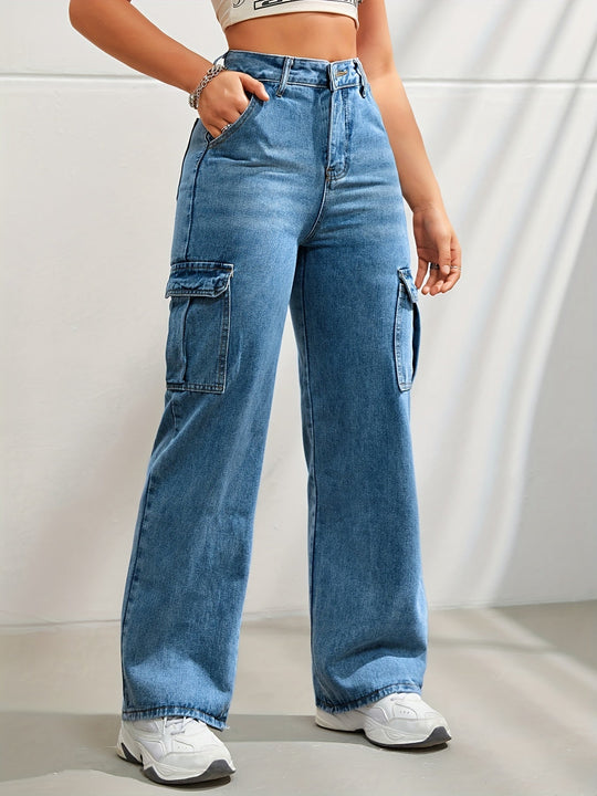 R&B | Hochgeschnittene Denim Cargo-Hose
