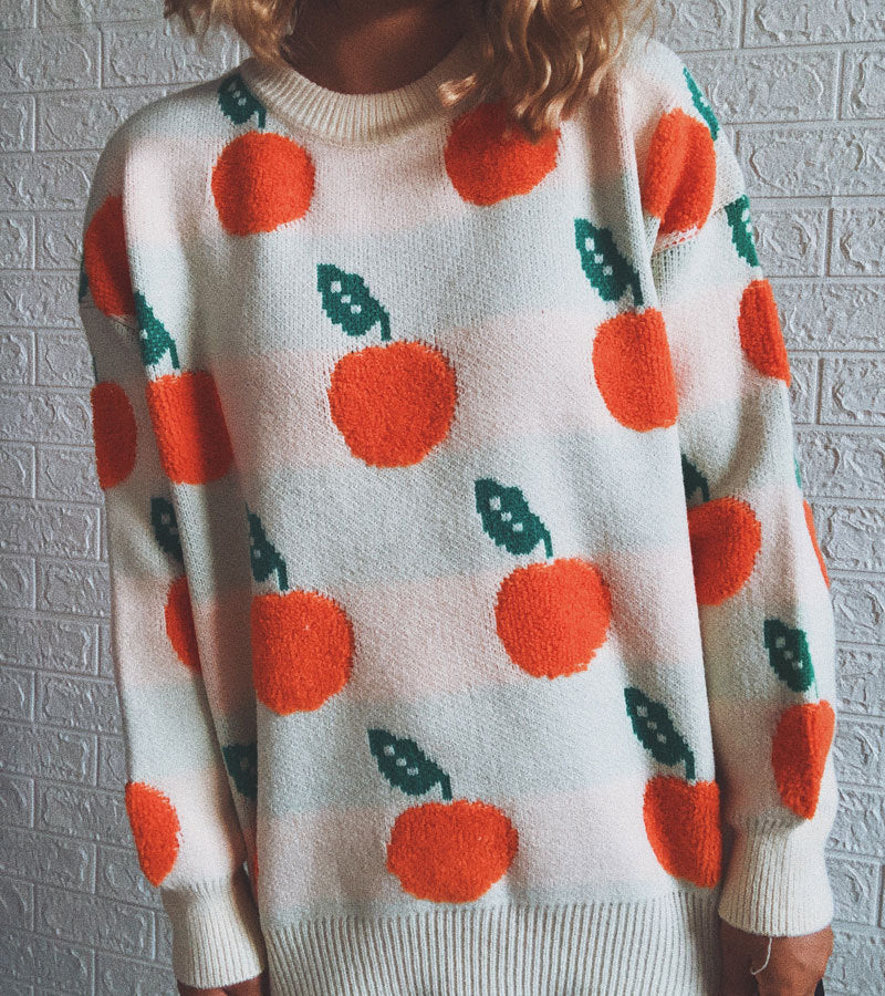 R&B | Strickpullover mit Früchteprint Weich und Einzigartig Gemütliche Passform