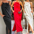 R&B | Hosenträger dreidimensionale Blume Hosenträger Baumwolle und Leinen ärmelloses Kleid