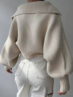 R&B | Strickpullover mit Laternenärmeln und offenem Kragen