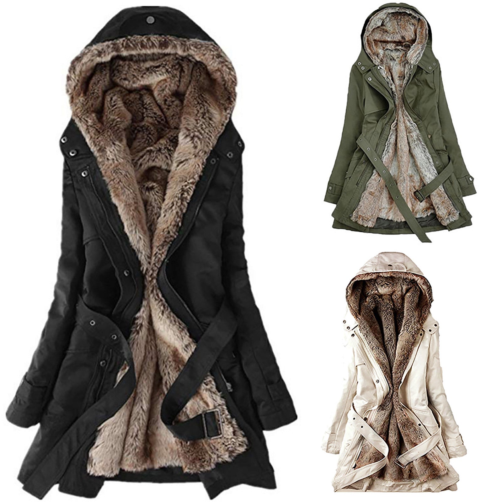 R&B | Gefütterter Damen ParkA-mit Gürtel und Schicken Details
