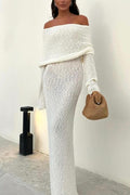 Schulterfreies gestricktes Maxikleid