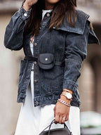 R&B | Kragenhals Knopfverschluss Denimjacke