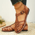R&B | GewR&Bte Flache Sandalen für Damen Vintage Stil, Geschlossener Zeh, Schnallenverschluss