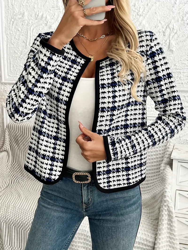 R&B | Offene Vorderseite Hahnentrittmuster Jacke