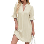R&B | Jacquard five-quarter-sleeved Kleid mit V-Ausschnitt