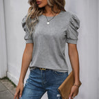 R&B | Solide Farbe Blase Ärmel T-Shirt Frauen
